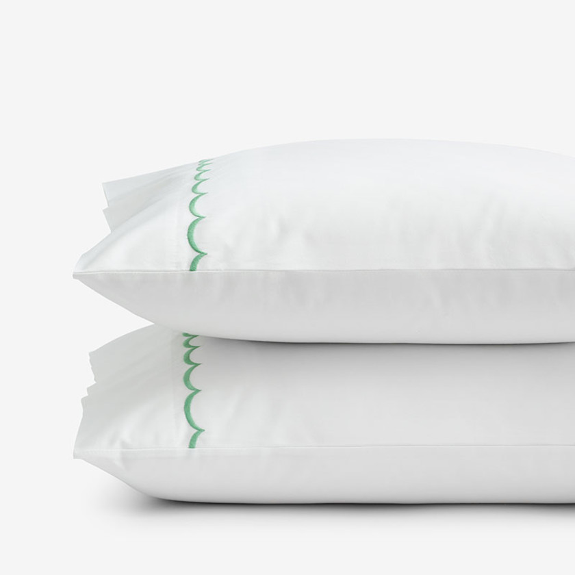 Scallop Embroidered Premium Cool Egyptian Percale Pillowcase Set
