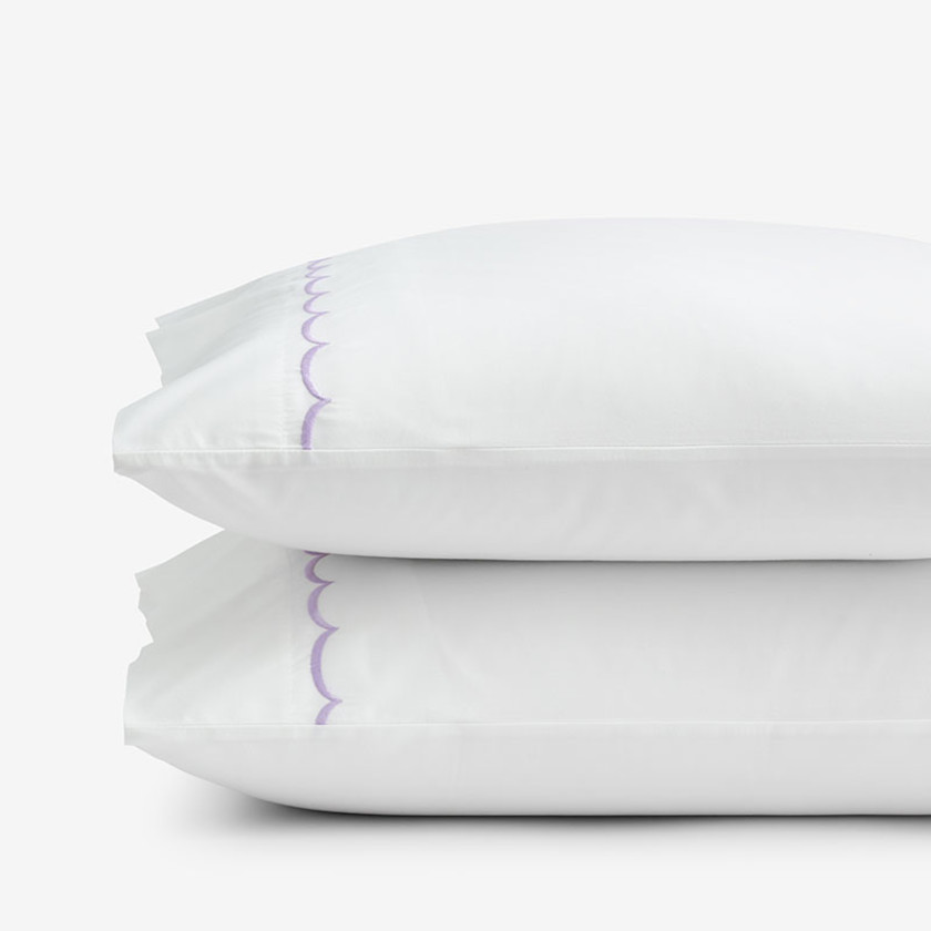 Scallop Embroidered Premium Cool Egyptian Percale Pillowcase Set