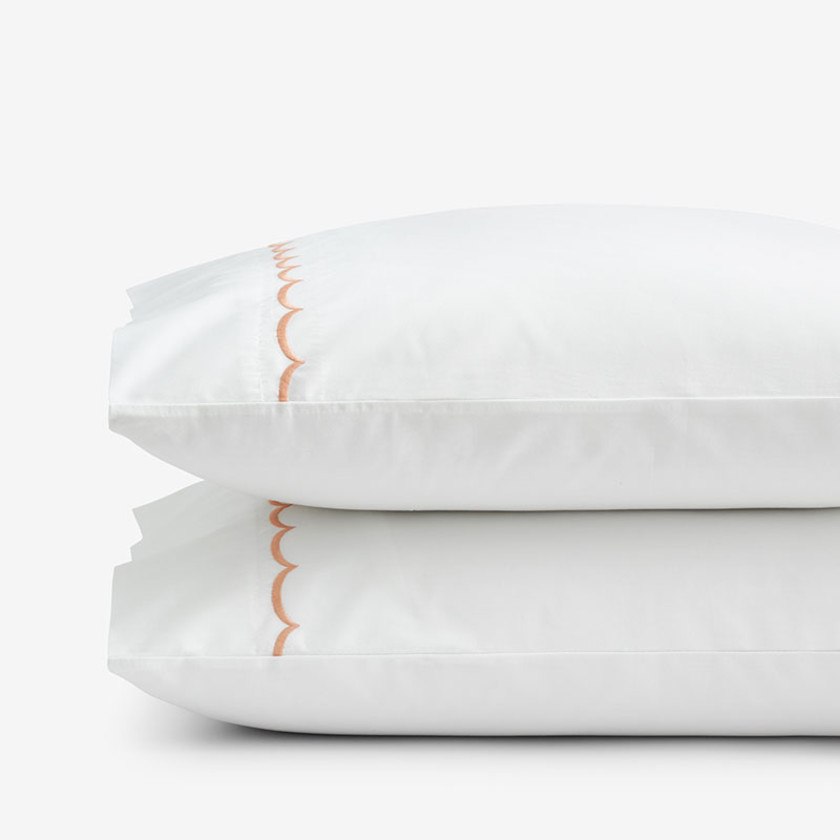 Scallop Embroidered Premium Cool Egyptian Percale Pillowcase Set