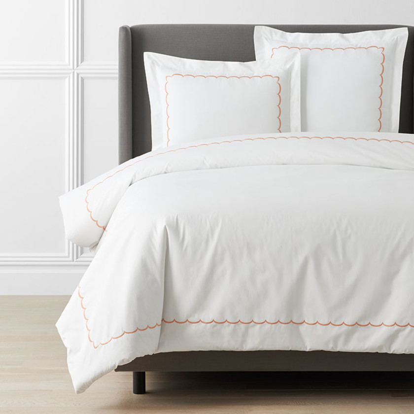 Scallop Embroidered Premium Cool Egyptian Percale Duvet Cover