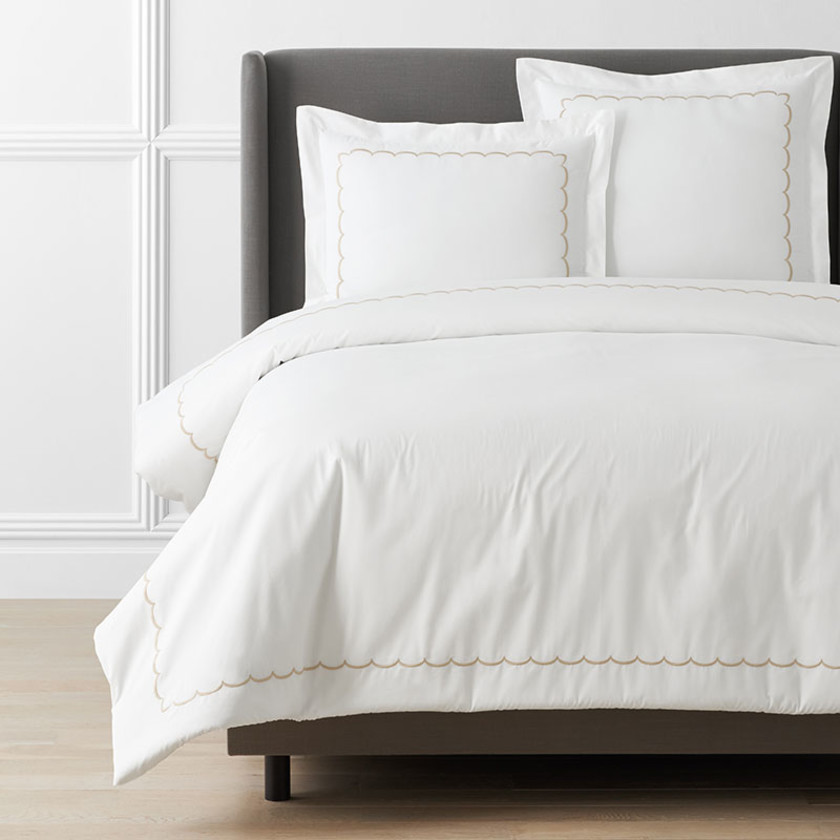 Scallop Embroidered Premium Cool Egyptian Percale Duvet Cover