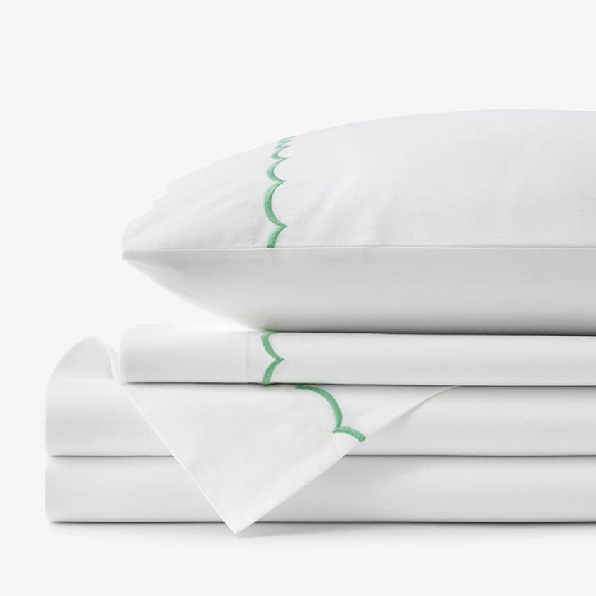 Scallop Embroidered Premium Cool Egyptian Percale Bed Sheet Set