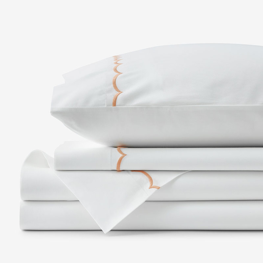 Scallop Embroidered Premium Cool Egyptian Percale Bed Sheet Set