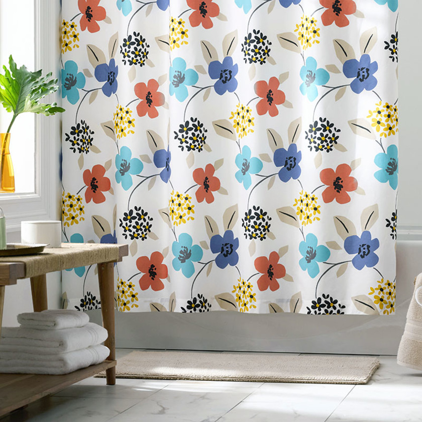 Claudia Floral Classic Cool Percale Shower Curtain - White Multi