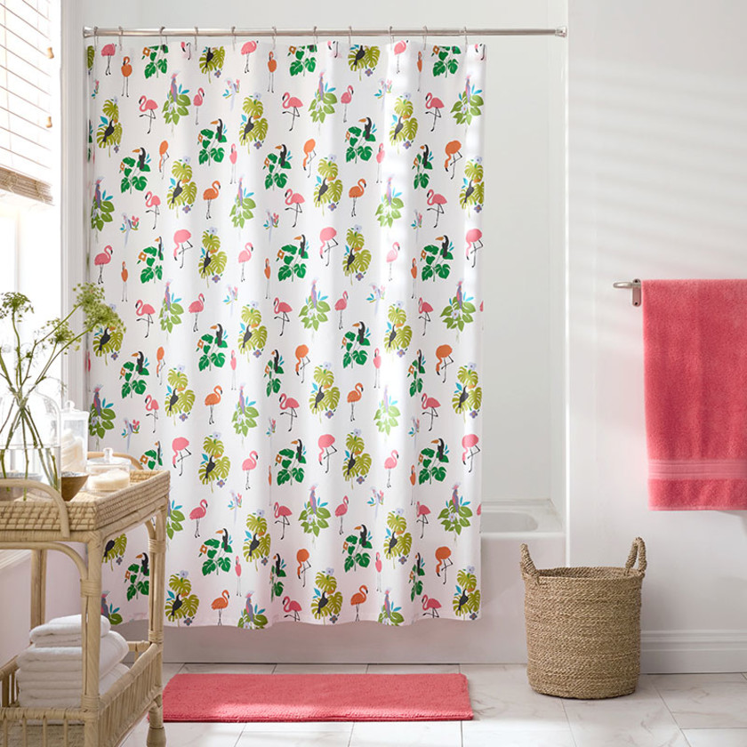 Sandcastle Dog, Tropical Flamingo & Marina Boats Classic Cool Percale Shower Curtain