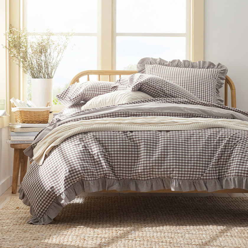 Gingham Classic Cool Melange Cotton Percale Sham - Brown, King,Brown