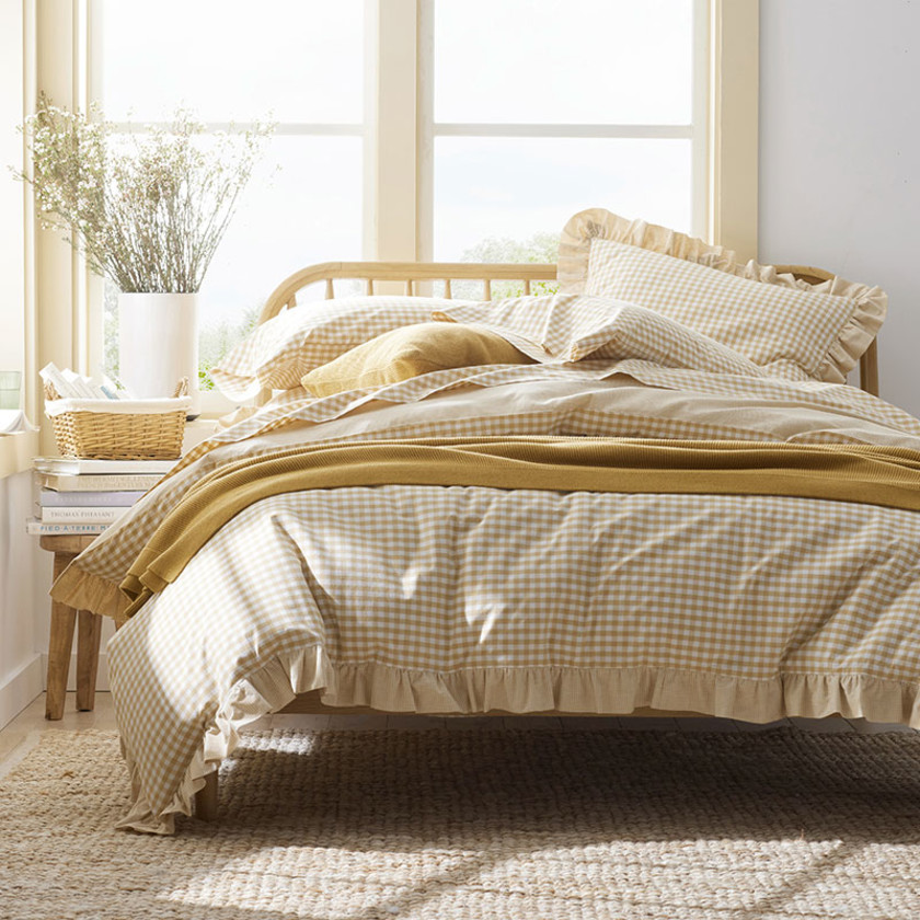 Gingham Classic Cool Melange Cotton Percale Sham - Gold, King,Gold
