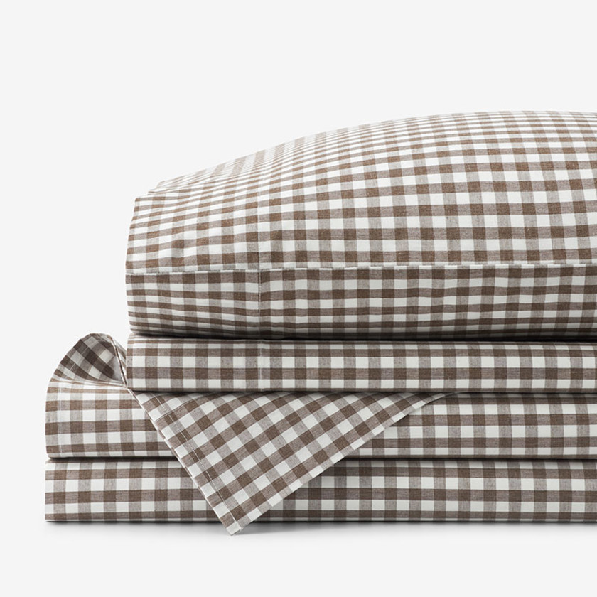 Gingham Classic Cool Melange Cotton Percale Bed Sheet Set