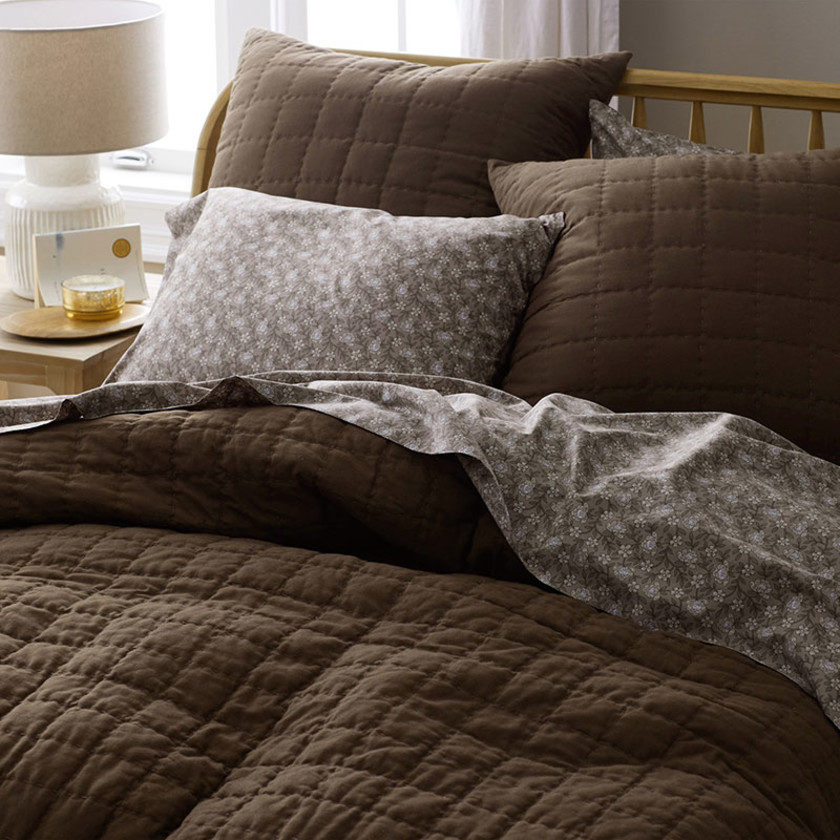Box Stitch Quilted Sham - Brown, Standard,Brown