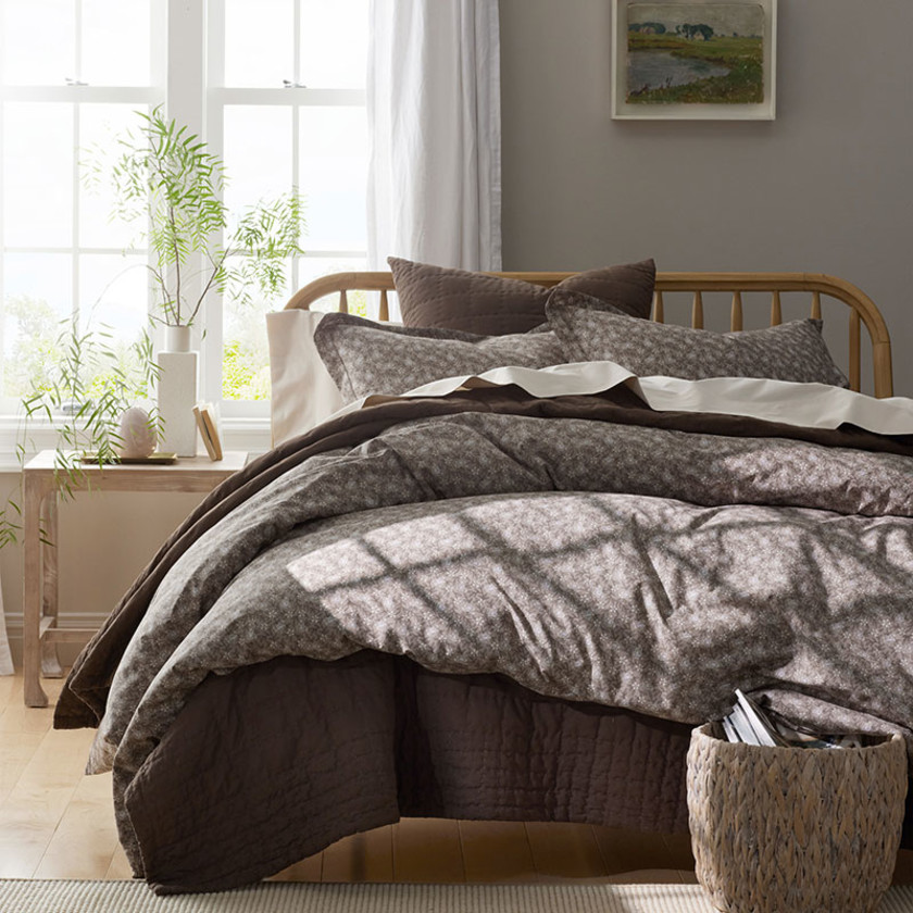 Mini Floral Vine Classic Cool Percale Sham - Mocha, King,Mocha