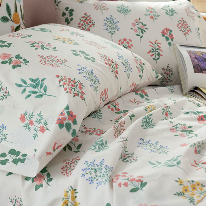 Hawthorne Classic Cool Percale Bed Sheet Set - Ivory Multi, Twin,Ivory Multi