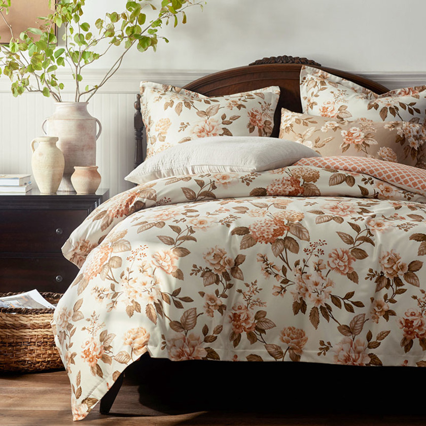 Blooming Flowers Premium Smooth Wrinkle Free Sateen Reversible Duvet Cover - Cocoa, Twin/Twin XL,Cocoa
