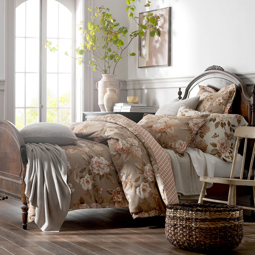 Blooming Flowers Premium Smooth Wrinkle Free Sateen Reversible Duvet Cover - Cocoa Brown, Twin/Twin XL,Cocoa Brown