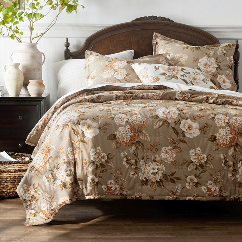 Blooming Flowers Premium Smooth Wrinkle Free Sateen Quilted Coverlet - Cocoa Brown, Twin/Twin XL