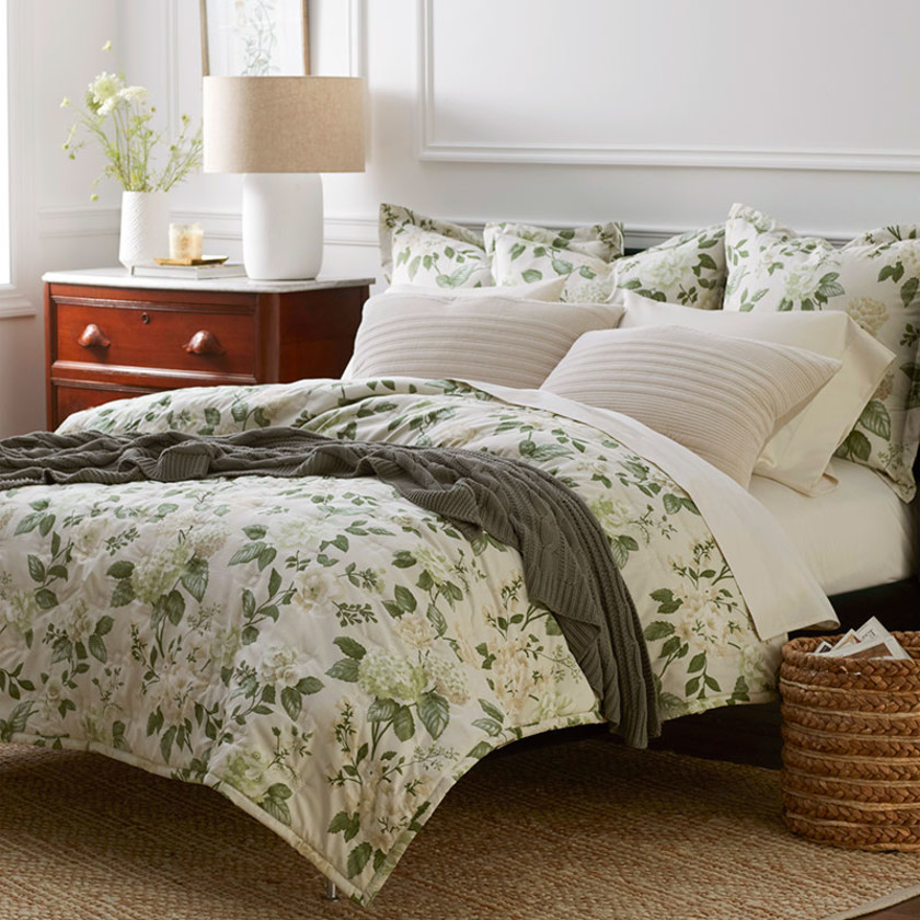 Blooming Flowers Premium Smooth Wrinkle-Free Sateen Quilted Coverlet - Green Multi, Twin/Twin XL