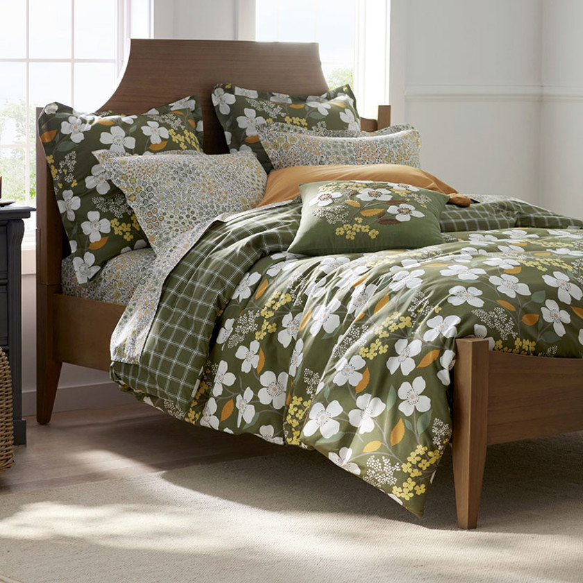 Adley Floral & Ditsy Floral Classic Cool Cotton Percale Flat Bed Sheet - Floral Olive, Full