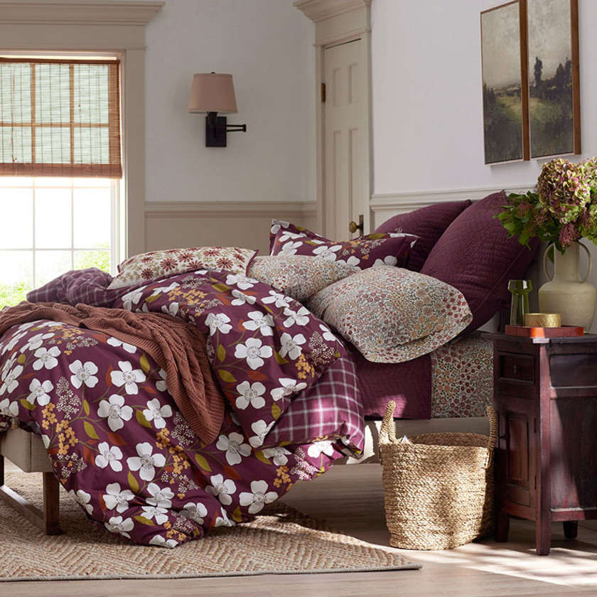 Adley Floral & Ditsy Floral Classic Cool Cotton Percale Fitted Bed Sheet - Floral Plum, Twin