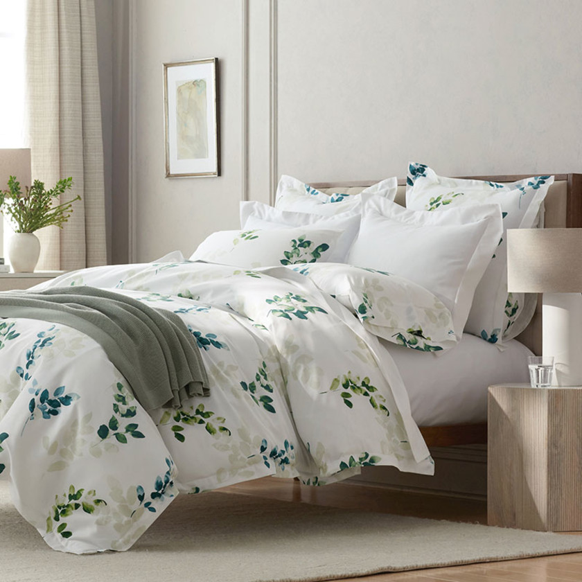 Deco Leaf Premium Smooth Sateen Sham - White Multi, Euro,White Multi