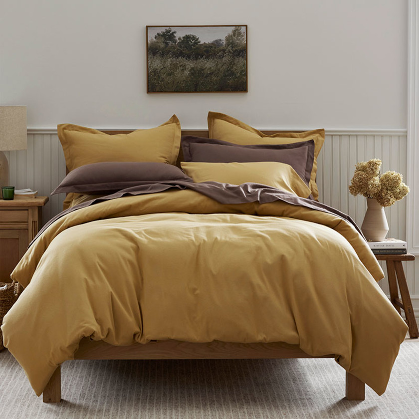 Classic Ultra-Cozy Cotton Velvet Flannel Solid Duvet Cover - Amber, Twin/Twin XL,Amber