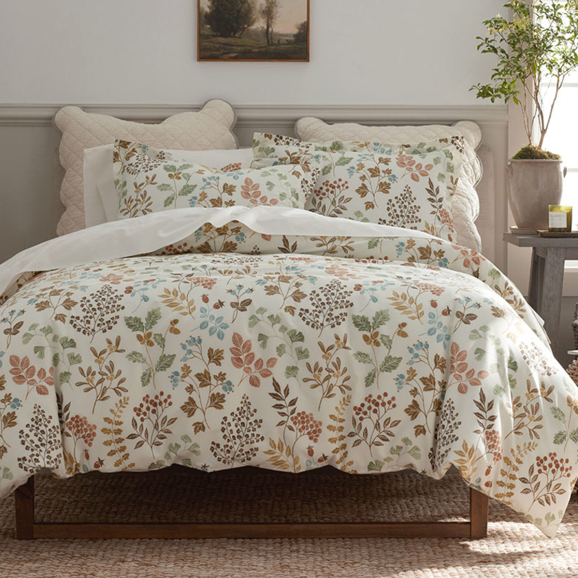 Autumnus Leaf Classic Cool Cotton Percale Bed Sheet Set - Cream Multi, Twin