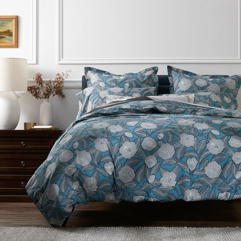 Primrose Floral Classic Cool Cotton Percale Sham - Blue/Gray, Standard,Blue/Gray