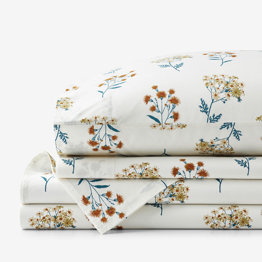 Stem Bouquet Classic Cool Cotton Percale Bed Sheet Set