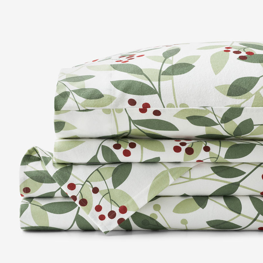 Holiday Print Classic Ultra-Cozy Cotton Velvet Flannel Bed Sheet Set