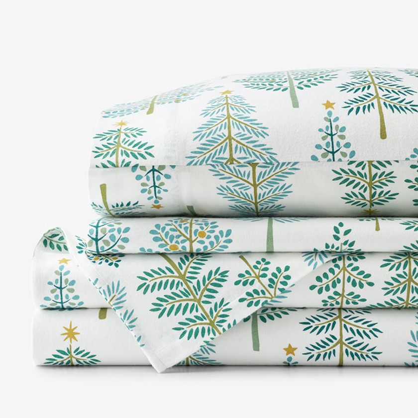 Holiday Print Classic Ultra-Cozy Cotton Velvet Flannel Bed Sheet Set