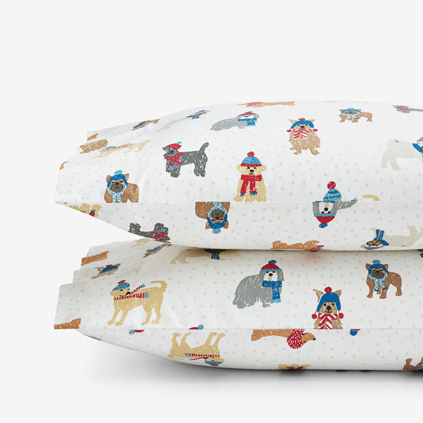 Dogs in Winter Classic Cool Cotton Percale Pillowcase Set