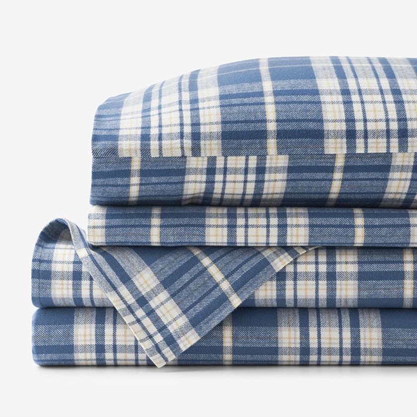 Classic Plaid Ultra-Cozy Cotton Velvet Flannel Bed Sheet Set