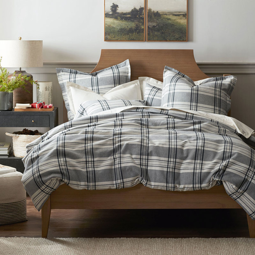 Classic Plaid Ultra-Cozy Cotton Velvet Flannel Duvet Cover - Walter, Twin/Twin XL,Walter