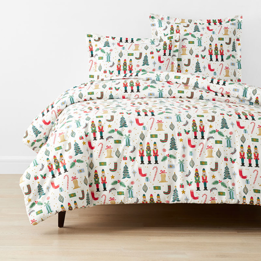 Nutcracker Classic Cool Cotton Percale Duvet Cover - Ivory Multi, Twin,Ivory Multi