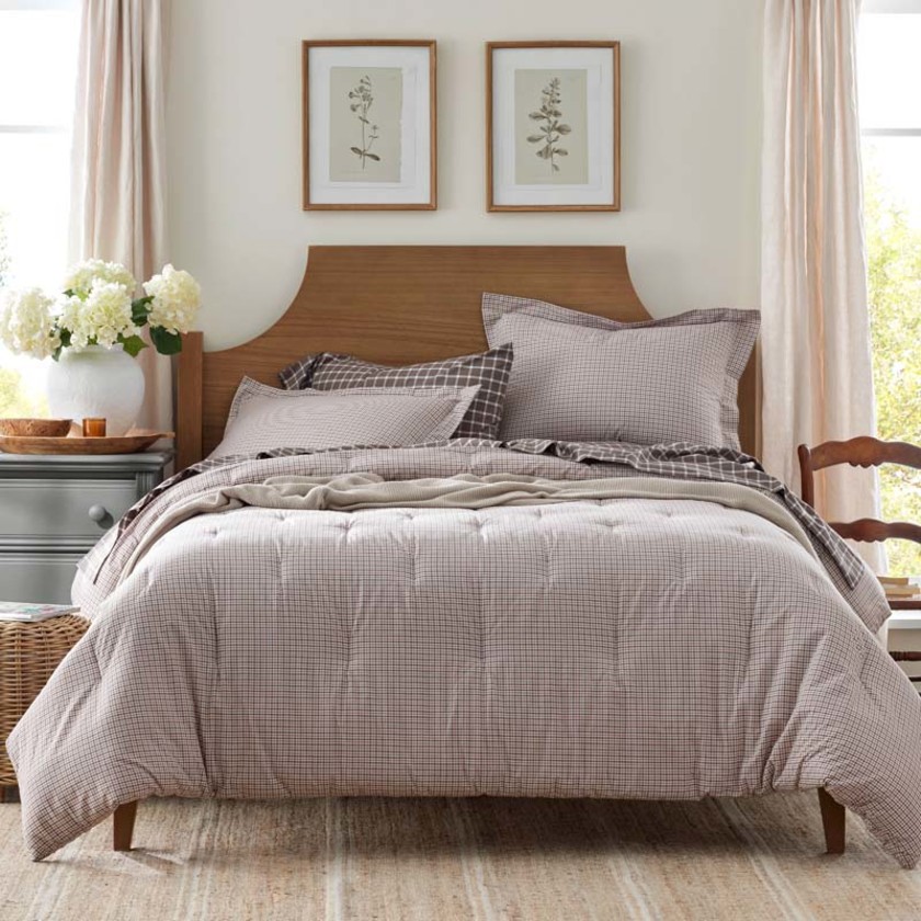 Classic Stripes and Plaids Cool Yarn-Dyed Cotton Percale Comforter - Mini Check Brown, Twin/Twin XL,Mini Check Brown