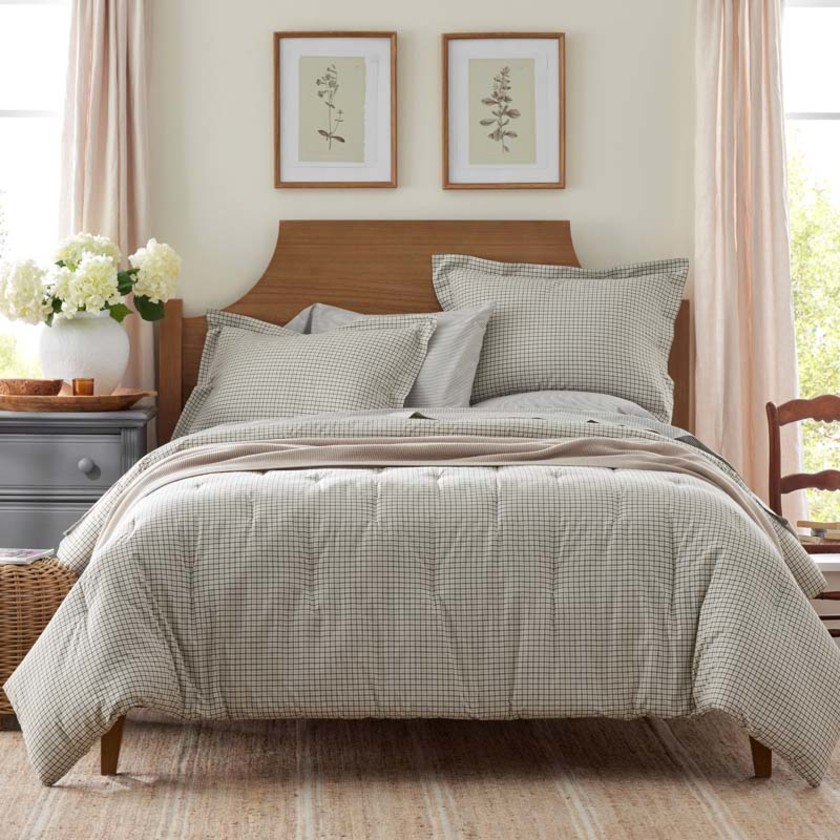 Classic Stripes and Plaids Cool Yarn-Dyed Cotton Percale Comforter - Mini Check Green, Twin/Twin XL,Mini Check Green