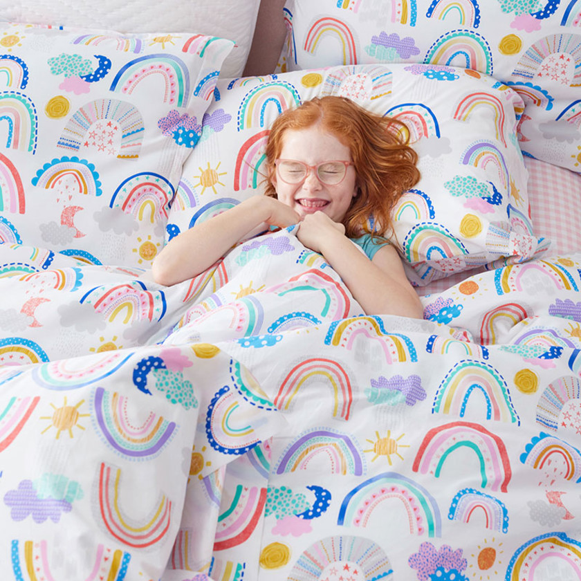 Magical Rainbows Classic Cool Organic Cotton Percale Duvet Cover Set - White Multi