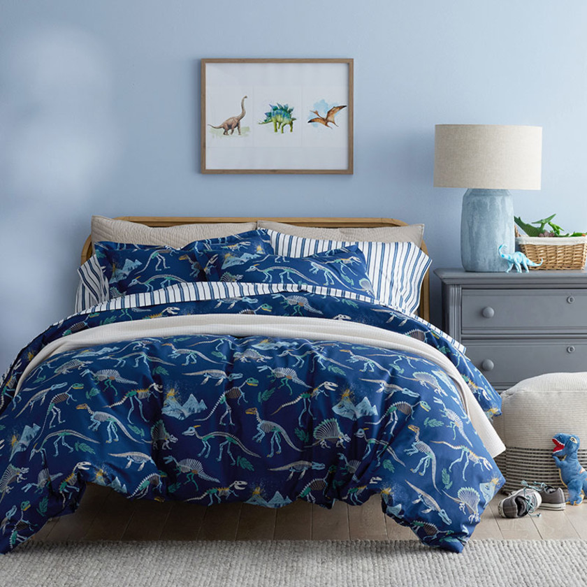 Dinoland Classic Cool Organic Cotton Percale Comforter Set - Navy Multi, Twin/Twin XL