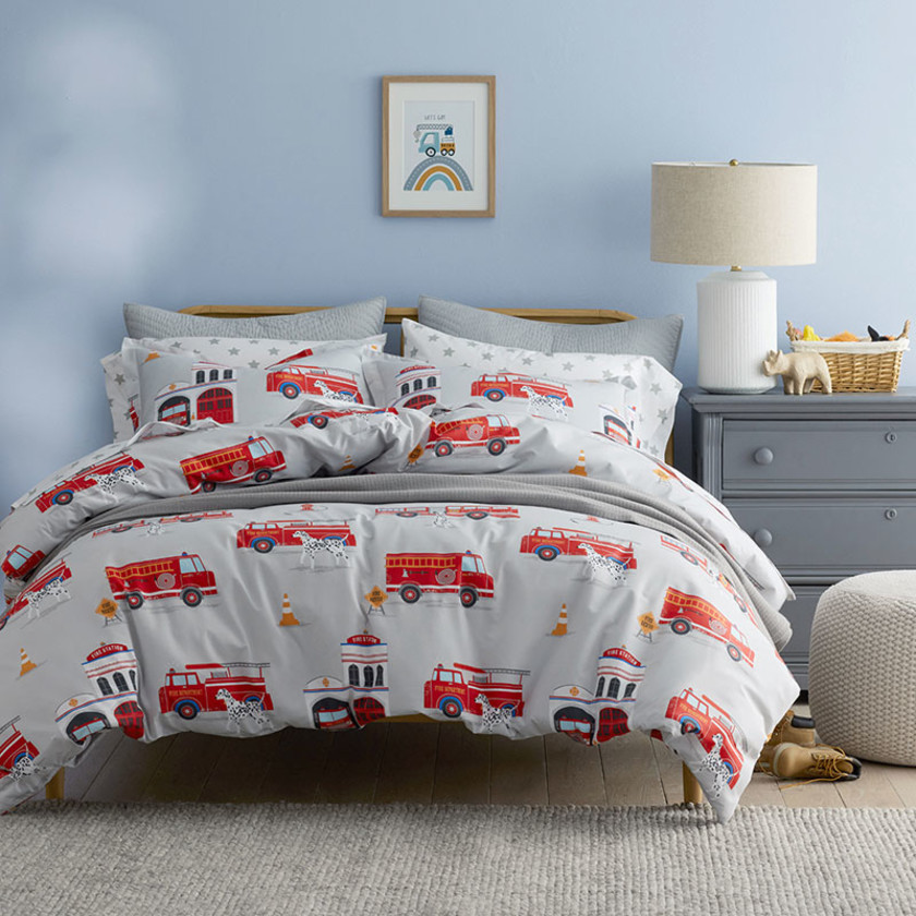 Fire Station Classic Cool Organic Cotton Percale Pillowcase Set - Red/Gray, Standard,Red/Gray