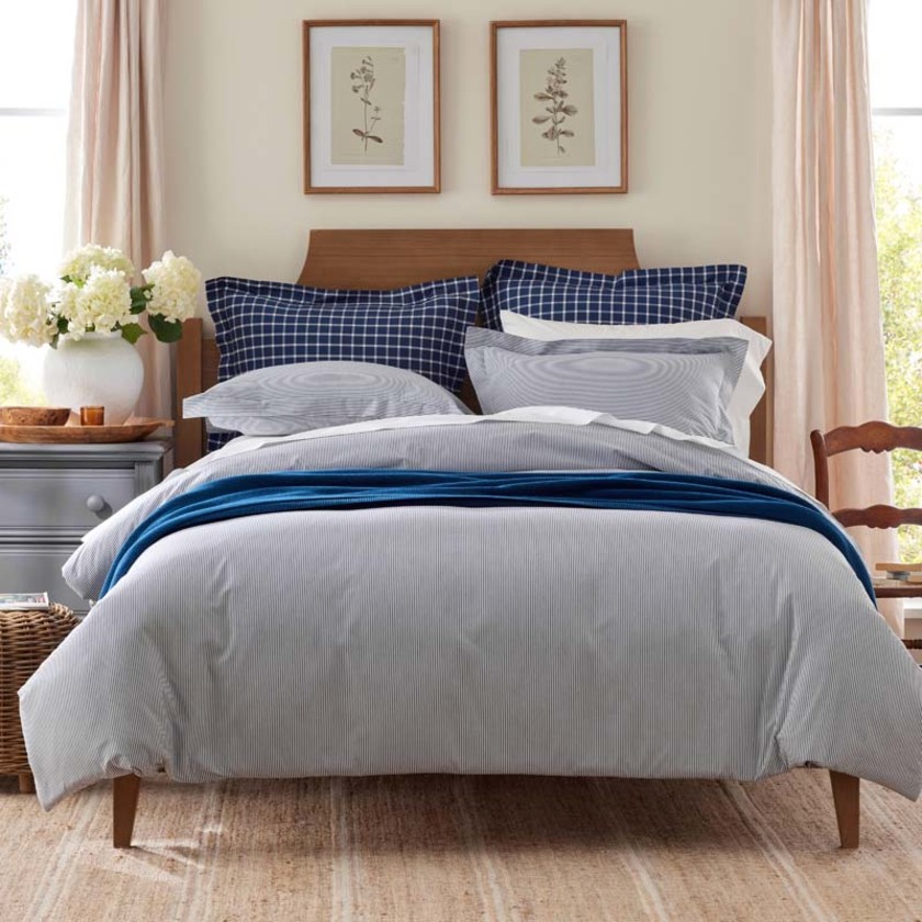 Classic Stripes and Plaids Cool Yarn-Dyed Cotton Percale Bed Sheet Set - Stripe White/Blue, Twin,Stripe White/Blue