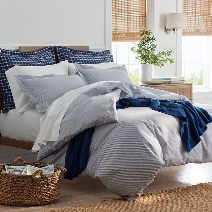 Classic Stripes and Plaids Cool Yarn-Dyed Cotton Percale Bed Sheet Set - Stripe White/Blue, Twin,Stripe White/Blue