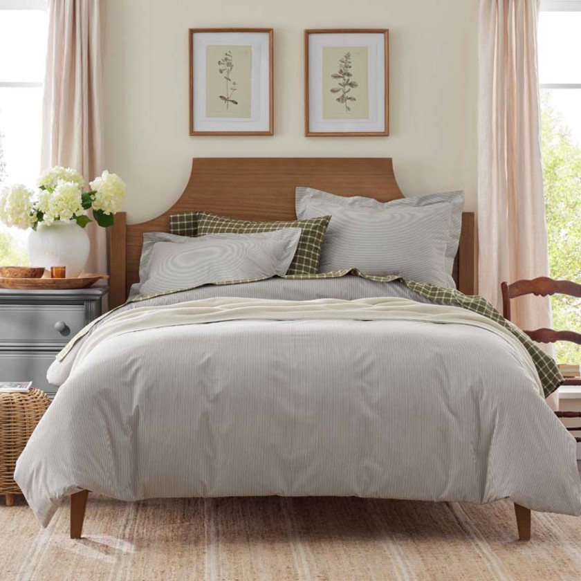 Classic Stripes and Plaids Cool Yarn-Dyed Cotton Percale Duvet Cover - Stripe Green, Twin XL,Stripe Green