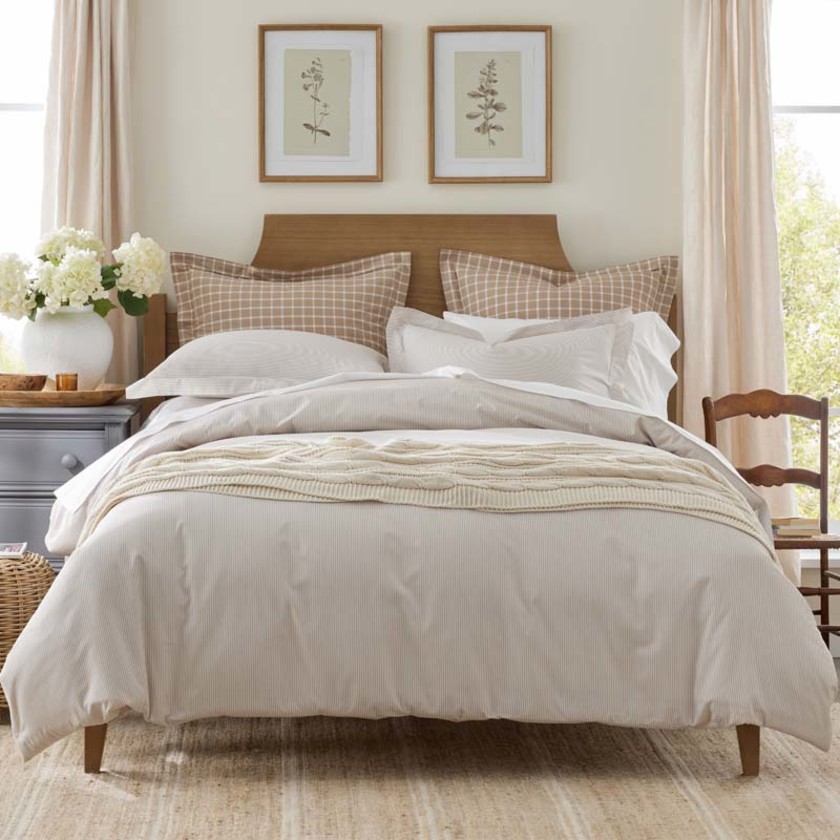 Classic Stripes and Plaids Cool Yarn-Dyed Cotton Percale Fitted Bed Sheet - Stripe Tan, Twin XL,Stripe Tan