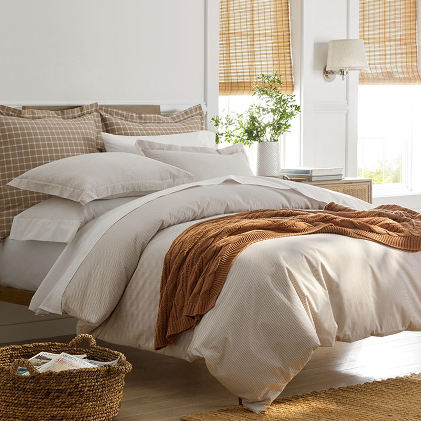 Classic Stripes and Plaids Cool Yarn-Dyed Cotton Percale Bed Sheet Set - Stripe Tan, Twin,Stripe Tan
