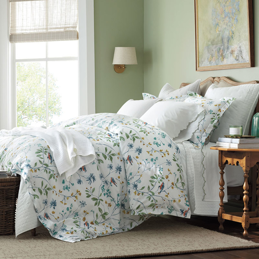 Bird in Spring Classic Smooth Sateen Comforter - White Multi, Twin/Twin XL