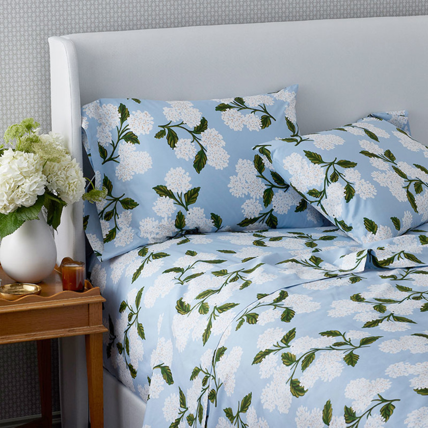 Hydrangea Classic Cool Cotton Percale Bed Sheet Set - Powder Blue, Twin,Powder Blue