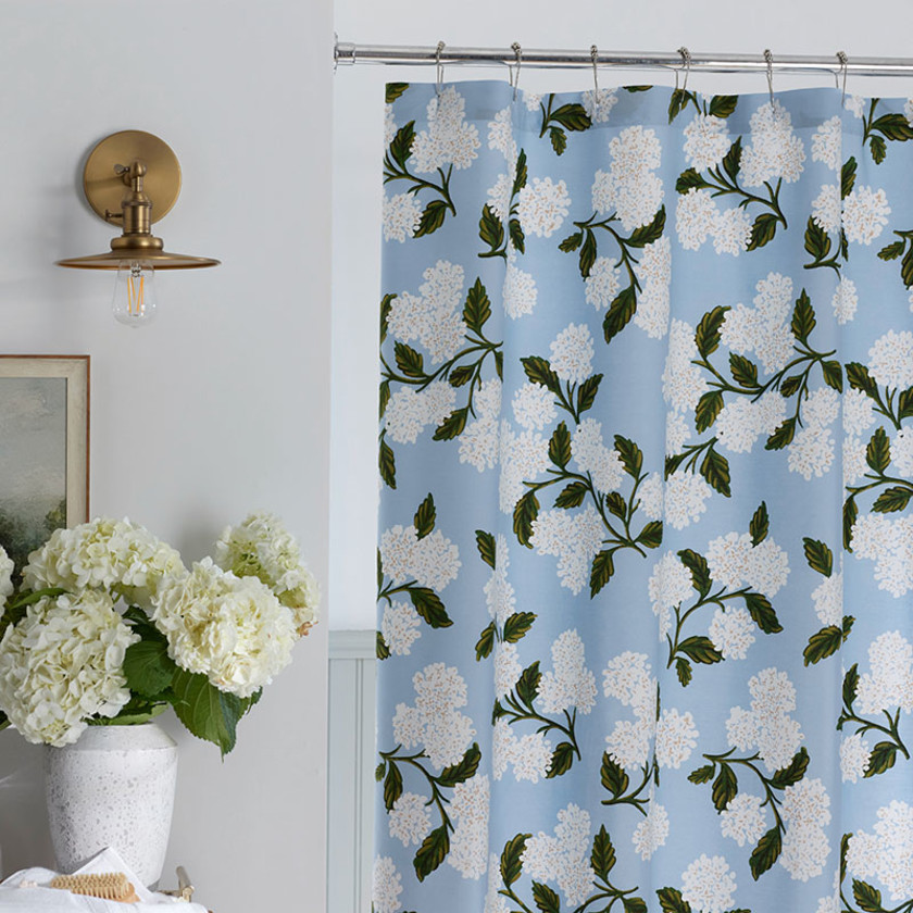 Hydrangea Classic Cool Cotton Percale Shower Curtain - Powder Blue,Powder Blue