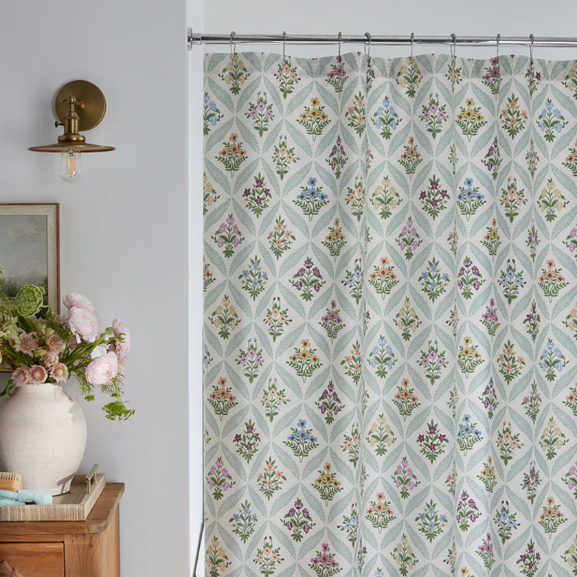 Estee Garden Classic Smooth Sateen Shower Curtain - Ivory Multi,Ivory Multi