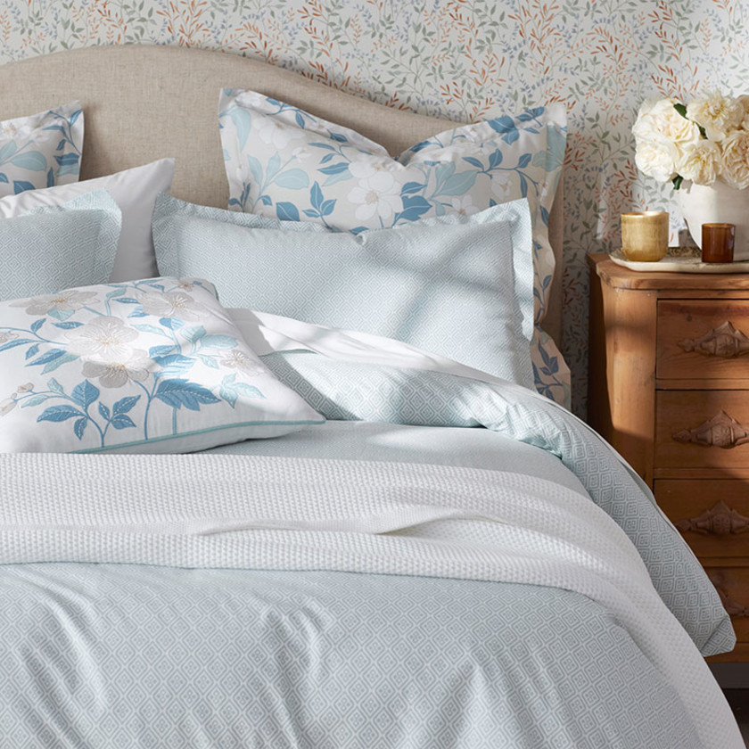 Clemencia Classic Cool Cotton Percale Pillowcase Set - Geo Pale Blue, King,Geo Pale Blue