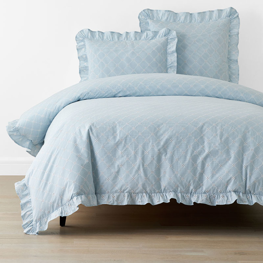 Eyelet Ruffle Classic Cool Yarn-Dyed Cotton Percale Duvet Cover