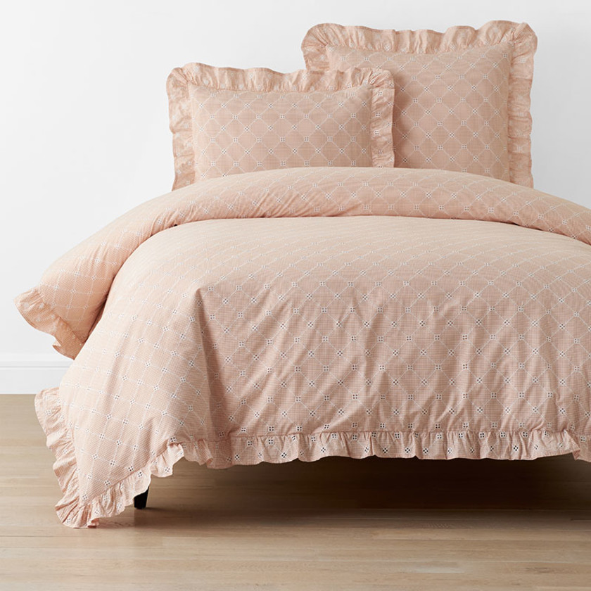 Eyelet Ruffle Classic Cool Yarn-Dyed Cotton Percale Duvet Cover