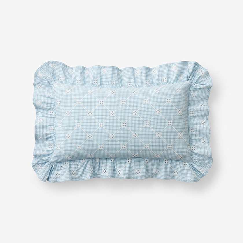 Eyelet Ruffle Classic Cool Yarn-Dyed Cotton Percale Decorative Lumbar Pillow Cover